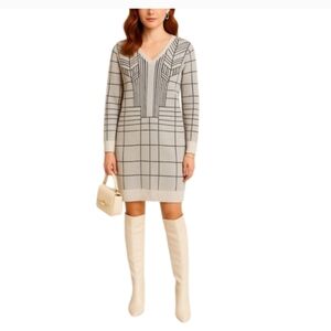 New Billy Reid Wool Stripe Gray Sweater Cashmere Cream Dress Medium L